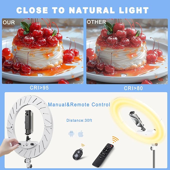 Ring Light 18" with Stand, 55w 6700K LED Light,63" Tripod,Multi-Angle Adjustable Phone Stand, for iPhone and Android Phones, CRI95, Suitable for YouTube, TikTok, Selfies (White, 18")