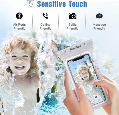 ProCase 2 Pack Waterproof Phone Pouch, Underwater Phone Case Up to 7", Dry Bag for iPhone 17 Air 16 15 14 13 Pro Plus Max, Galaxy S24 S23 S22 Ultra Pixel, Beach Essentials -White & Black