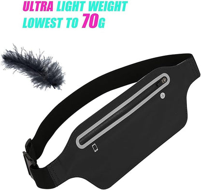Fanny Packs for Women,Waterproof Fanny Pack for Men,Adjustable Running Belt Waist Pack Slim Expandable Pocket Belt,iPhone Running Holder Cell Phone Elastic Waist Pouch Bag for Galaxy Black
