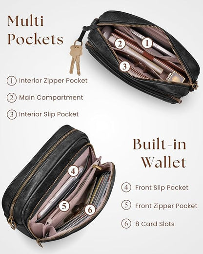 Crossbody Bags with Built-in Wallet, Anti-Theft Travel Purse with Card Slots, Trendy Vegan Shoulder Bag for Women Men