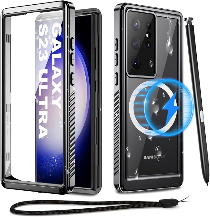 for Samsung Galaxy S23 Ultra Waterproof Case with Magsafe, Built-in Magnetic & Screen Protector, IP68 Certified Full Body Shockproof, for Water Sports Underwater Photography, 6.8" Black