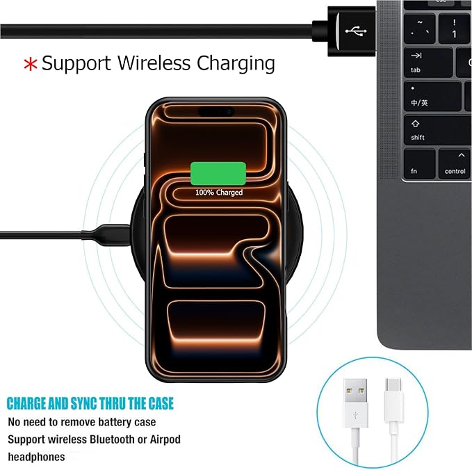 Battery Case for iPhone 17 Pro, Full Encircle 10000mAh High Capacity Rechargeable Portable Charger Case Extended Battery Pack for iPhone 17 Pro(6.3 inch) Wireless Charging Cover with Carplay-Black