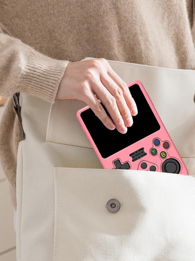 Silicone Protective Case for Anbernic R36S Game Console, Full-Body Protective Cover with Precise Cutout, Shockproof Dustproof Protector Sleeve & Scratch-Resistant Sleeve (Pink)
