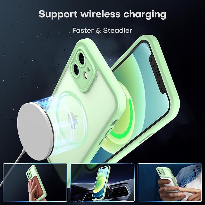 TOCOL for Phone 12 Case, Compatible with Magsafe Charger, Full Camera Protection, Drop Protection, Translucent Matte Phone Case for iPhone 12 6.1 inch (Light Green)
