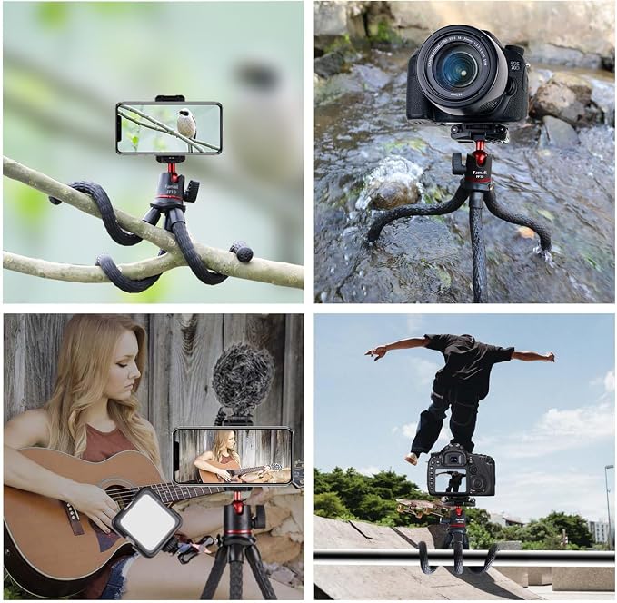 Portable Camera Tripod, Mini Flexible Stand for Phone with Cold Shoe Phone Mount for iPhone Camera Gopro Travel