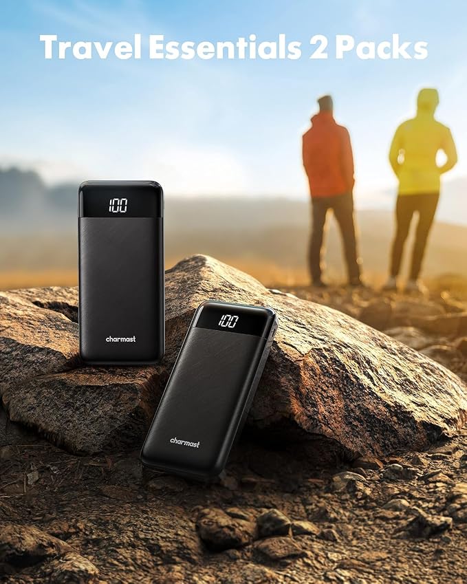 charmast 2 Pack 10000mAh Portable Charger, Power Bank with Built-in 4 Cables, 6 Outputs & 3 Inputs, Battery Pack with Digital Display, Travel Essential for iPhone All Series & Android, Family Sharing