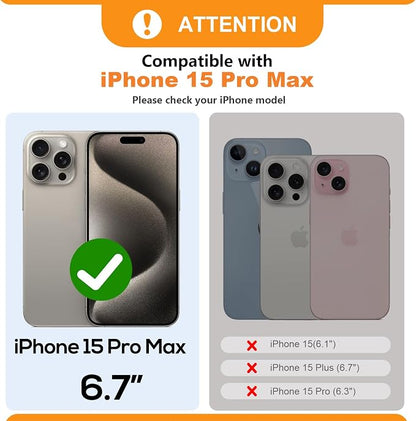 Bocasal for MagSafe Crossbody Wallet Case Compatible with iPhone 15 Pro Max, RFID Blocking Protective Purse Case with Card Slots Holder Kickstand Wrist Strap Lanyard Zipper 6.7 Inch 5G (Black)