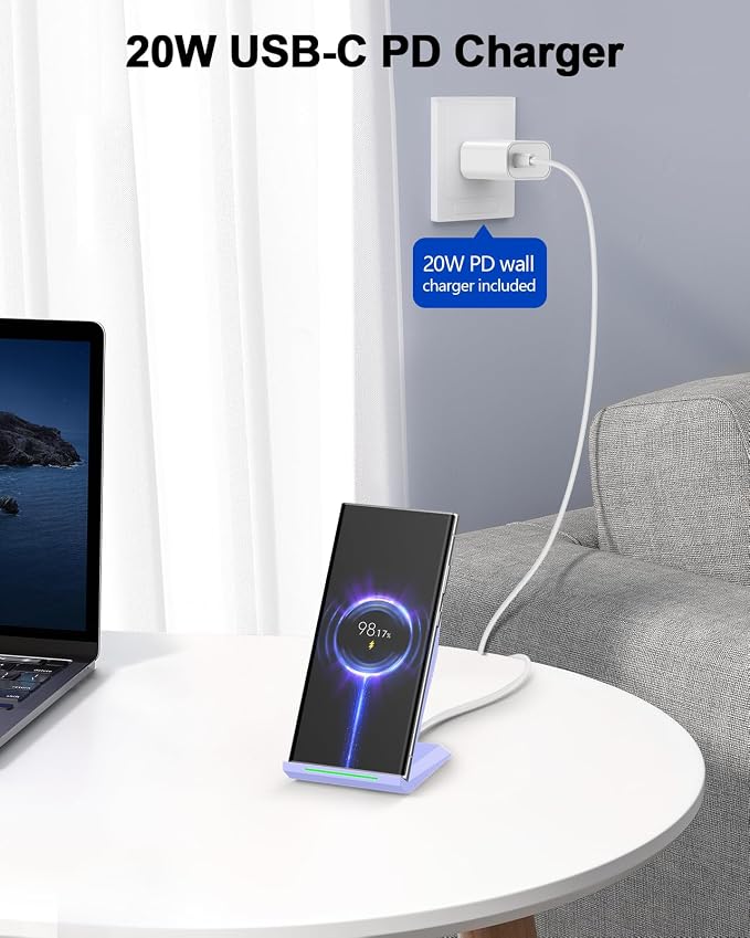 NANAMI Wireless Charger with USB C Charger - Fast Wireless Charging Stand Compatible with iPhone 17/16/15/14/13/12, Phone Charger Dock for Samsung Galaxy S26/S26+/S25/S25+/S25 Ultra/S24/S23/S22