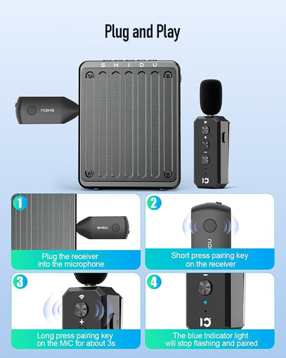 SHIDU Wireless Microphone Headset 2.4G Wireless lavalier Mics System with 3.5MM Plug for Voice Amplifier, Speakers, PA System Teacher, Tour Guides, Fitness Instructor
