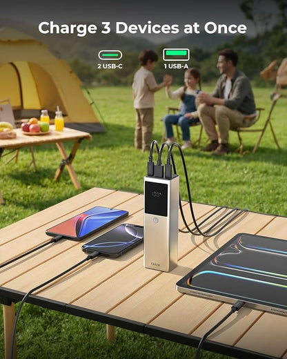 TALIX 125W Power Bank, 12800mAh Portable Laptop Charger with 240W USB-C Cable and 3-Port, PD Fast Charging Battery Pack for Laptop/Lenovo/Dell/MacBook/iPhone 17/Moto/Samsung S26, TSA Approved