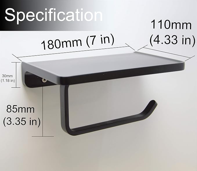 Linkaa Wall Mount Toilet Paper Holder with Shelf Matte Black，Zinc Alloy Toilet Tissue Holder with Phone Holder for Bathroom RV Commercial Toilet Tissue Dispensers，Rust-Proof