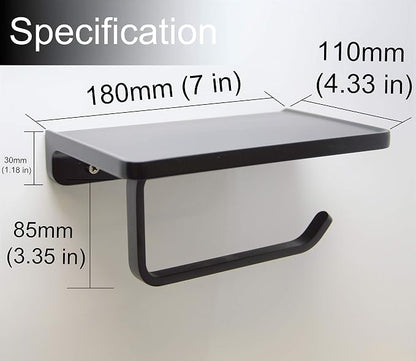 Linkaa Wall Mount Toilet Paper Holder with Shelf Matte Black，Zinc Alloy Toilet Tissue Holder with Phone Holder for Bathroom RV Commercial Toilet Tissue Dispensers，Rust-Proof