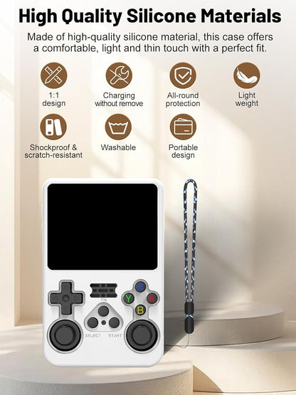 Silicone Protective Case for Anbernic R36S Game Console, Full-Body Protective Cover with Precise Cutout, Shockproof Dustproof Protector Sleeve & Scratch-Resistant Sleeve (White)