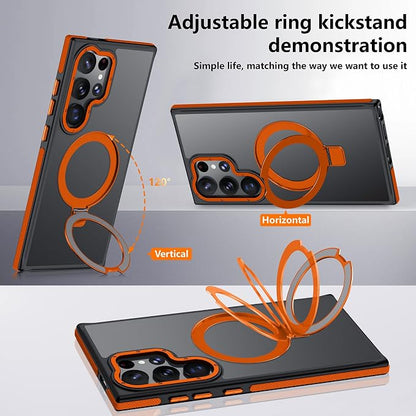 for Samsung Galaxy S22 Ultra Case, Magnetic Adjustable Ring Stand [Fit for Magsafe], [Military-Grade Shockproof Protection] Phone Case for S22 Ultra Case with Kickstand&Ring Holder (Orange)