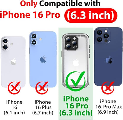 SPORTLINK for iPhone 16 Pro Case Waterproof - Built in Screen Protective, IP68 Underwater /6.6FT Military Dropproof/Dustproof/Full Body Phone Case 6.3 inch Black/Frosted Clear