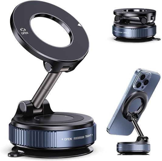 Jikasho Vacuum Magnetic Car Phone Holder for Magsafe, Hands-Free 360° Adjustable Suction Cup Phone Mount for Car/Gym/Mirror/Smooth Surface, Compatible with iPhone & Android (Black)