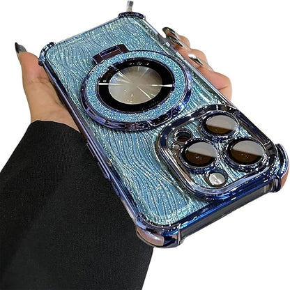 for iPhone Four Corners Airbag Drop Protection Magnetic Stand Case, Water Ripple Phone Case, for iPhone 16/15/14/13/12/11Pro Max (Blue,for iPhone 16Promax)