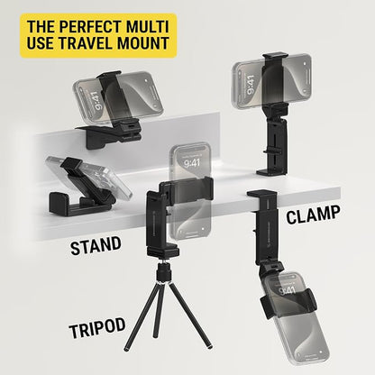 Scosche SUHTRVL-1 Airplane Travel Essentials Plane Phone Holder Mount for Long Flight, Foldable Cell Phone Stand for Desk, Seat Back, Tray Table or Tripod Compatible with Apple iPhone, Samsung Galaxy