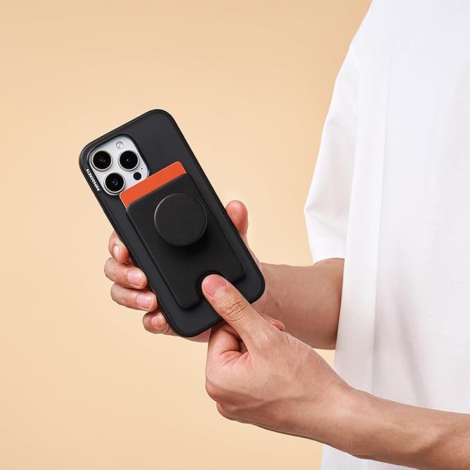 PopSockets Phone Wallet for MagSafe, Phone Card Holder with Grip, Black - Black