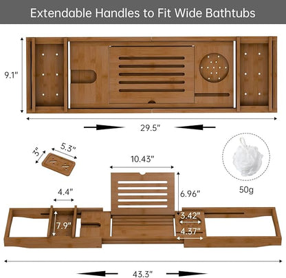 Bamboo Bathtub Tray for Luxury Bathroom, Expandable Premium Bath Tray with Soap Towel Book Holder, Luxury Spa Wooden Bath Table for Reading Laptop Over The Clawfoot Walnut