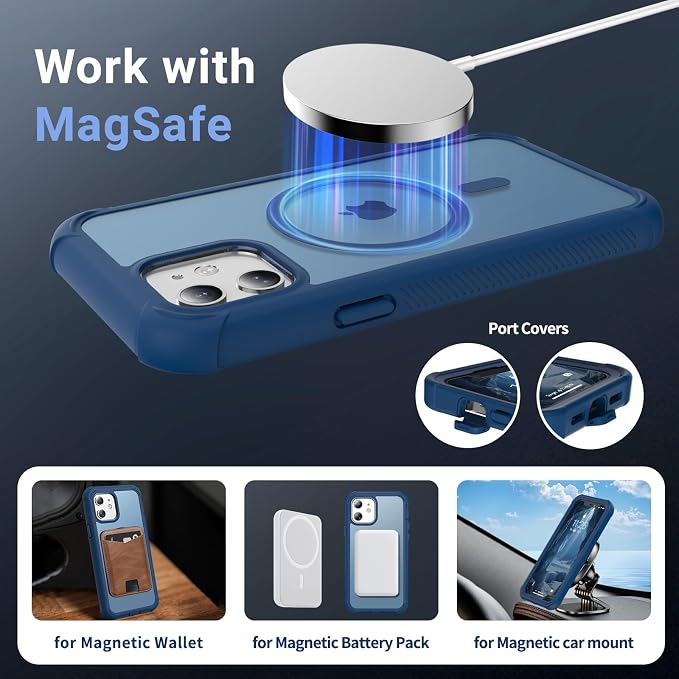 jaroco Magnetic for iPhone 12/12 Pro Case, [Compatible with MagSafe][Military Grade Drop Protection][Heavy Duty Protection][Non-Slip][Shockproof] 2-Layer Durable Bumper Phone Case 6.1''-Deep Blue