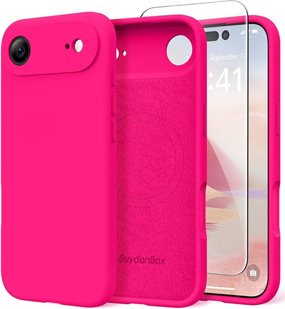 Magnetic for iPhone Air Case, Compatible with MagSafe, [Full Camera Protection][Screen Protector] Silicone Shockproof Protective Phone Case for iPhone 17 Air 6.5", Hot Pink
