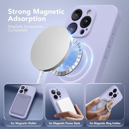 Magnetic for iPhone 14 Pro Max Case, Compatible with MagSafe, [Full Camera Protection][Screen Protector] Silicone Shockproof Protective Phone Case for iPhone 14 Pro Max 6.7", Lilac