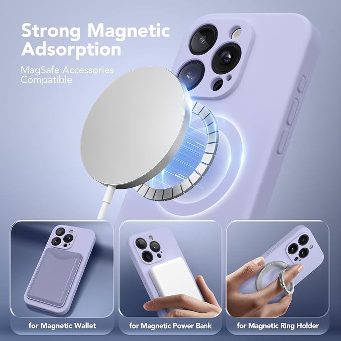 Magnetic for iPhone 13 Pro Case, Compatible with MagSafe, [Full Camera Protection][Screen Protector] Silicone Shockproof Protective Phone Case for iPhone 13 Pro 6.1", Lilac
