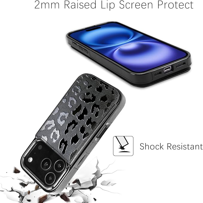 uCOLOR for iPhone 17 Pro Wallet Case with Card Holder PU Leather RFID Blocking Design iPhone 17 Pro flip case for Women Men Magnetic Clasp Kickstand Design 6.3 inch (Black Leopard)