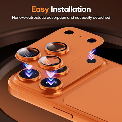 Jeluse Compatible with iPhone 17 Pro Max Camera Lens Protector, Strong Adhesion Full Coverage Metal Aluminum Alloy Ultra Clarity Tempered Glass Camera Screen Protector