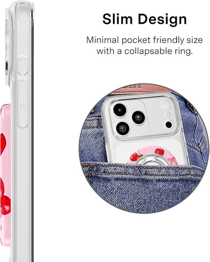 VELVET CAVIAR Compatible with MagSafe Phone Grip 2.0 | Cute Magnetic Ring Holder | Finger Loop Kickstand | Pop On Accessory for iPhone 17, 16, 15, 14, 13, 12 | Sweet Cherry