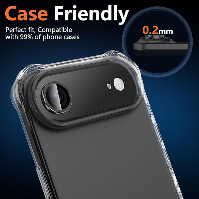 for iPhone 17 Air Camera Lens Protector, [Military Grade Shatterproof] [Strong Adsorption] [Case Friendly] Full Coverage Metal Aluminum Alloy 9H Tempered Glass Camera Screen Cover, Black