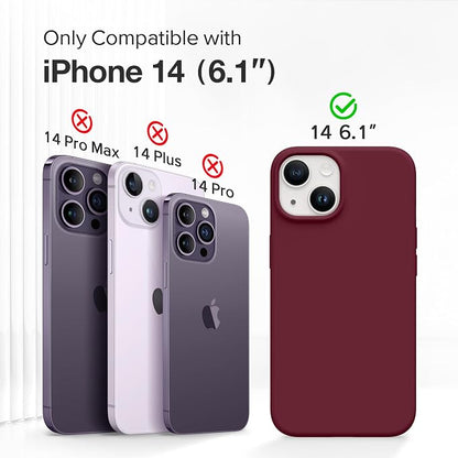 GONEZ Magnetic for iPhone 14 Case, Compatible with Magsafe, with Screen Protector + Camera Protector, Anti-Scratch Microfiber Lining, Liquid Silicone Shockproof Protective Phone Case, Maroon