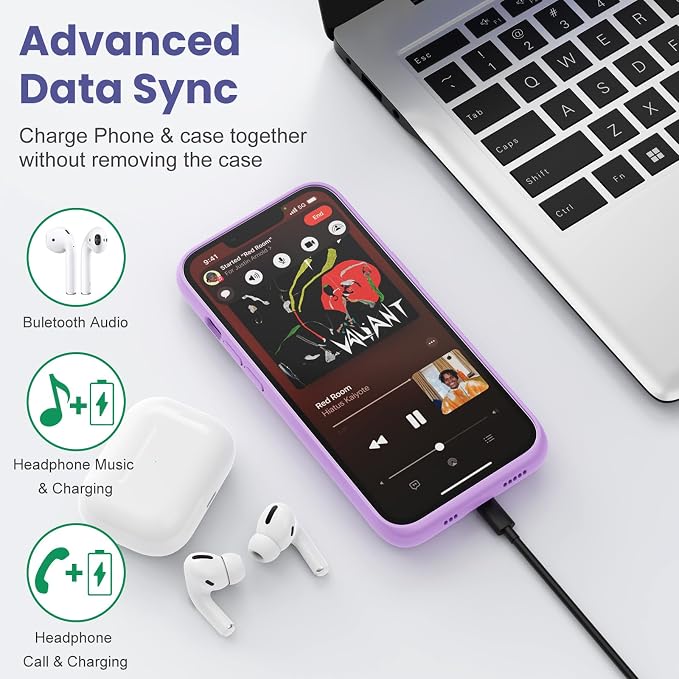 Battery Case for iPhone 13/13Pro/14,7500mah Ultra-Slim Protective Charging Case,Portable Rechargeable Expandable Battery Charger Cover Compatible with iPhone 13/13Pro/14 (6.1 Inch)-Purple