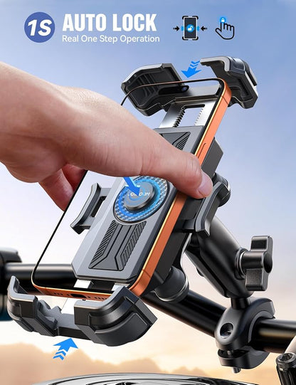 JOYROOM Motorcycle Phone Mount Holder - [Dual Vibration Dampener]150mph Anti-Shock Phone Holder for Motorcycle [Metal Extension Handlebar Clamp] Bicycle Bike Phone Holder Mount for 4.7-7" Cell Phones
