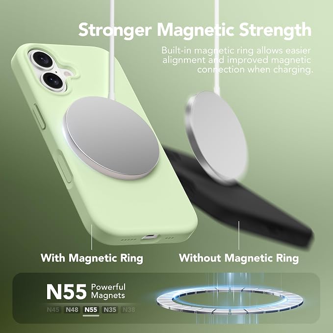 GONEZ Magnetic for iPhone 17 Case, Compatible with MagSafe, [Screen Protector + Camera Lens Protector], Liquid Silicone Anti-Scratch Shockproof Protective Phone Case 6.3 inch, Green