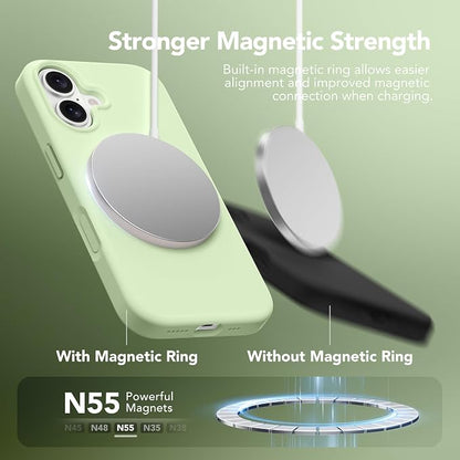 GONEZ Magnetic for iPhone 17 Case, Compatible with MagSafe, [Screen Protector + Camera Lens Protector], Liquid Silicone Anti-Scratch Shockproof Protective Phone Case 6.3 inch, Green