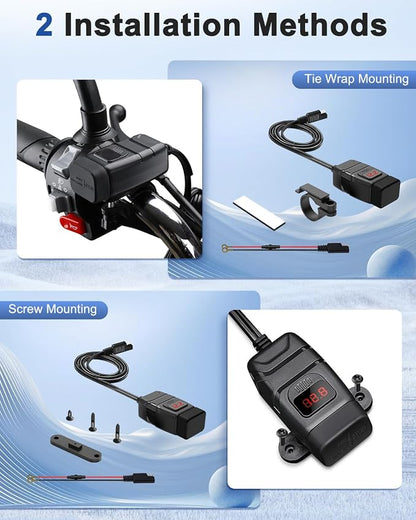 EXTRACTME Motorcycle USB Charger, 30W USB Type C PD & 24W QC3.0 Motorcycle Phone Charger with Voltmeter & ON/Off Switch, SAE to USB Motorcycle Accessories for Phone, Tablet, GPS, etc