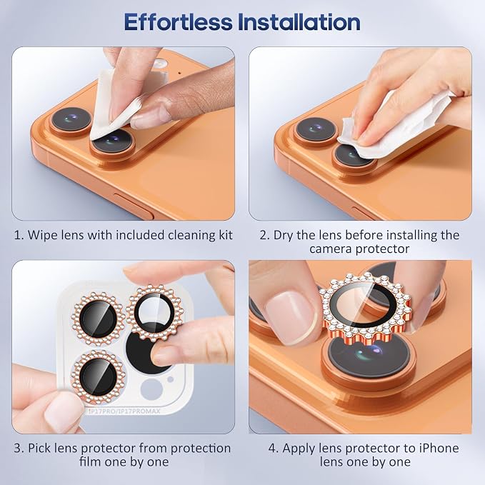 Xfilm for iPhone 17 Pro / 17 Pro Max Camera Lens Protector Gear Bling Diamond, Individual Metal with 9H Hardness, Scratch-Proof Camera Screen Protector, Stylish Accessories, Case Friendly (Orange)
