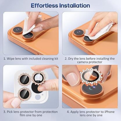 Xfilm for iPhone 17 Pro / 17 Pro Max Camera Lens Protector Gear Bling Diamond, Individual Metal with 9H Hardness, Scratch-Proof Camera Screen Protector, Stylish Accessories, Case Friendly (Orange)
