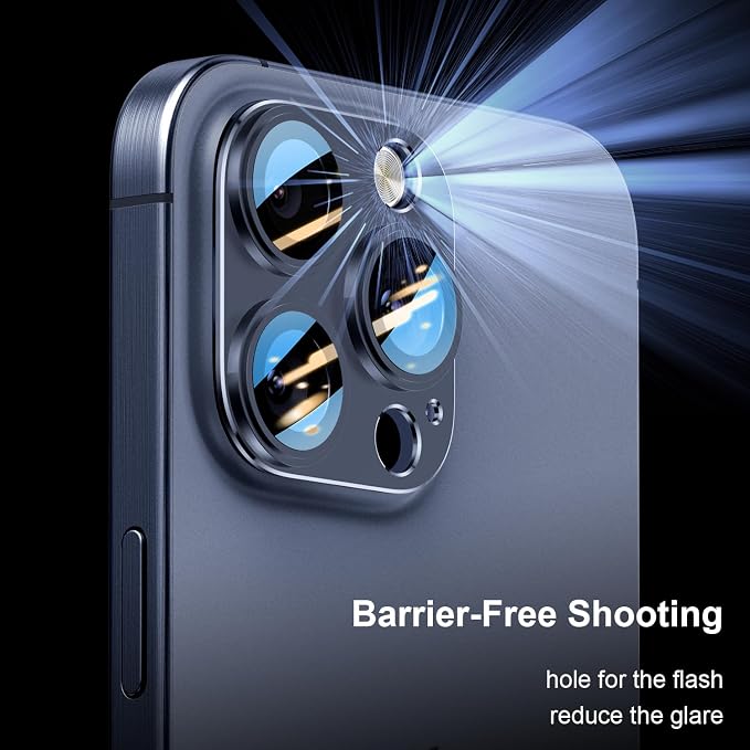 Camera Lens Protector for iPhone 14/15/16 Pro & Pro Max, Tempered Glass with Metal Alloy Frame, for iphone 15 pro max camera lens protector, Titanium Blue