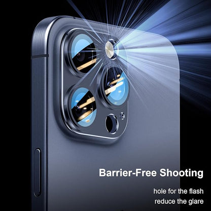 Camera Lens Protector for iPhone 14/15/16 Pro & Pro Max, Tempered Glass with Metal Alloy Frame, for iphone 15 pro max camera lens protector, Titanium Blue