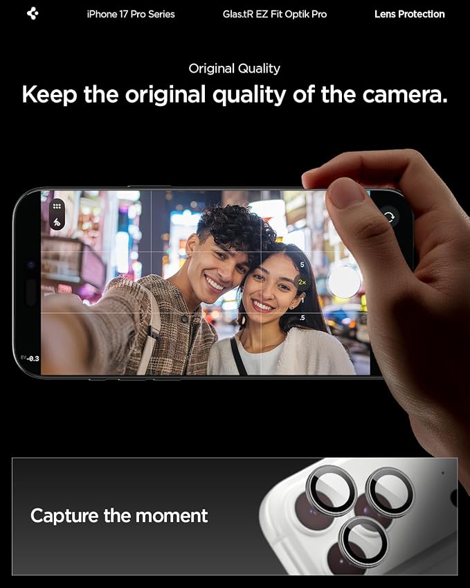 Spigen Camera Lens Screen Protector [GlasTR EZ Fit Optik Pro] Designed for iPhone 17 Pro Max | iPhone 17 Pro [Case Friendly] - Gray [2 Pack]