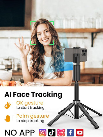 AOCHUAN Face Tracking Tripod for iPhone & Android,57'' Expandable 360 Rotation Selfie Stick that Follows Your Movement Rotation w/Remote, No APP, Phone Tripod Recording for YouTube, TikTok,Smart M3