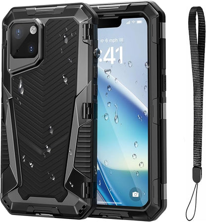 Mitywah for iPhone 14 Case with Buckle, IP68 Waterproof Military Metal Case with Built-in Screen and Camera Protector, Heavy Duty Full Body Drop Proof Shockproof Phone Cover 6.1 inch, Black