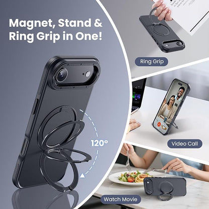 Strong Magnetic Case for iPhone Air (6.5", 2025) with Stand, Drop-Proof Bumper Cover with Contrast Color Border, Military-Grade Drop Protection, Shockproof Slim Thin Cover,Black