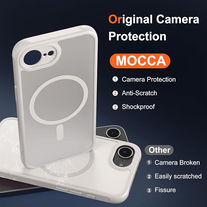 MOCCA Strong Magnetic for iPhone 17e Case/iPhone 16e Case [Compatible with Magsafe] [Full Camera Protection] Slim Translucent Matte Shockproof Phone Case for iPhone 17e / 16e 6.1", Stone