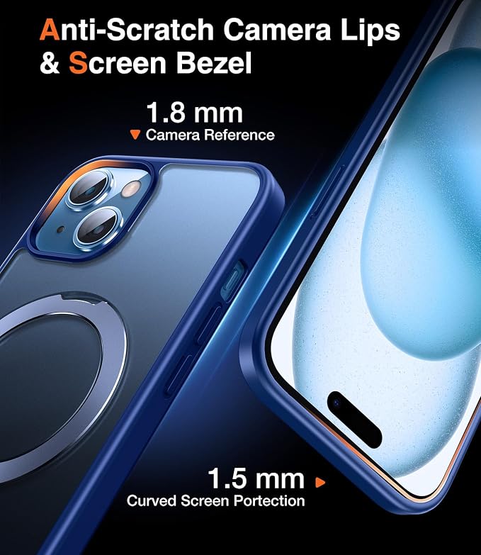 Chicfun 3-in-1 [Magnetic+Kickstand+Ring Holder] Compatible with iPhone 15 Case Stand Ring Holder Compatible with MagSafe, Magnetic Military Shockproof for iPhone 15 Phone Case Kickstand Cover Blue