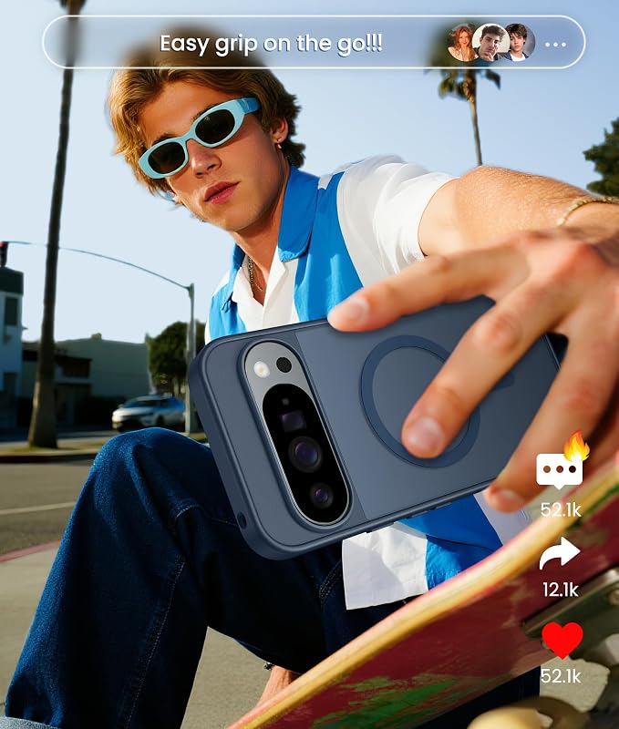 FNTCASE for Google Pixel 10 Pro XL Case: for Pixel 9 Pro XL Case [Fit for Magsafe] Translucent Matte [with Screen Protector] Military Grade Shockproof Protective Magnetic Phone Cover (6.8inch - Blue)
