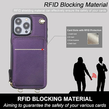 Bocasal Crossbody Wallet Case for iPhone 15 Pro Max, RFID Blocking Leather Purse Case with Card Holder, Protective Handbag Flip Cover with Zipper Wrist Strap Lanyard for Women 6.7 Inch (Dark Purple)